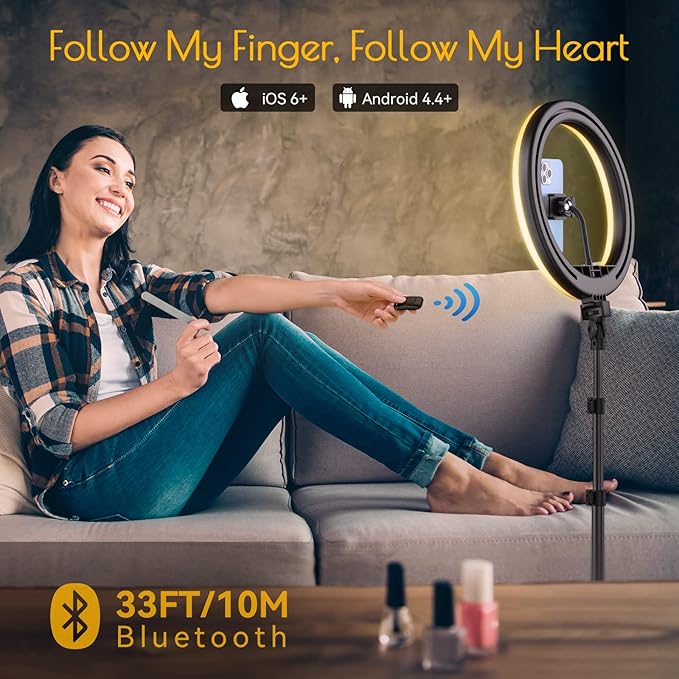 Weilisi 12" Selfie Ring Light with 63" Tripod Stand, Dimmable LED Ring Light with Phone Holder and Wireless Remote, [2-in-1] RGB & Selfie Stick for Photography/Makeup/Live Stream/YouTube