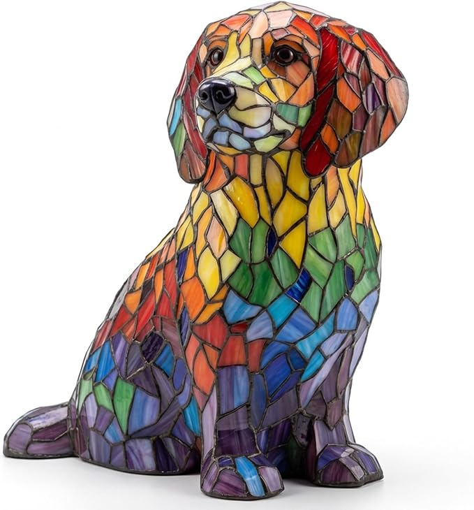 Rainbow Puppy Lamp Stained Glass Dog Night Light 3D Retro Stained Resin Rainbow Pup Lights Charge Powered Table Lamp Puppy Glow Lamps for Home Bedroom Desk (C)