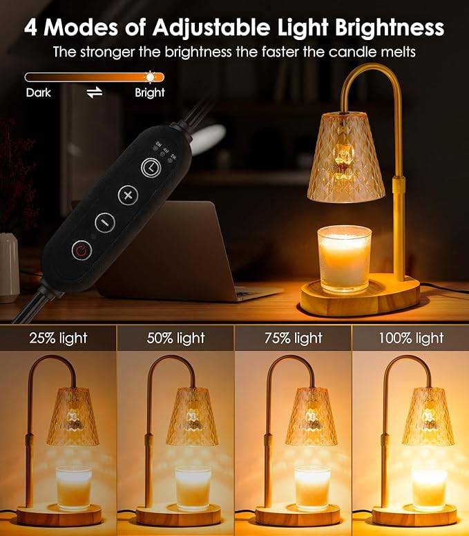 Candle Warmer Lamp with Timer - Adjustable Height Dimmable Warmer Candle Lamps Candle Warmer Lamp Wax Melt Warmer with 2Bulbs for Women Christmas Birthday Gifts