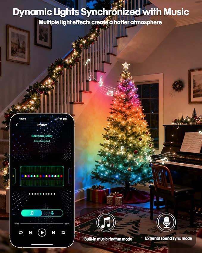 Smart Fairy Lights 131.2Ft 400LEDs, Color Changing led String Lights with Remote & APP Control, DIY RGB-IC Dynamic Multicolor Twinkle Lights for Indoor Christmas Room Bedroom Party Decor