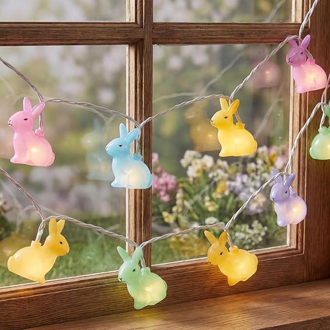 GOOTHY Easter Rabbit String Lights Plug in, Indoor Outdoor Easter Decorations Lights with 10 LED Colorful Bunny Light, Hanging Spring Pastel Bunny Lights for Party Garden Birthday Wedding Home Decor