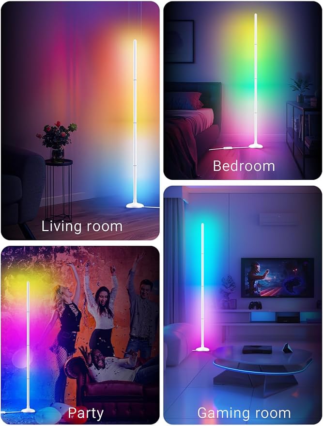 DAYBETTER Smart Floor Lamp, RGB+IC Corner Lamp with APP and Remote, 130LM Atmosphere Lighting Floor Lamps for Bedroom, 16 Million Colors, Music Sync, LED Floor Lamp for Living Room