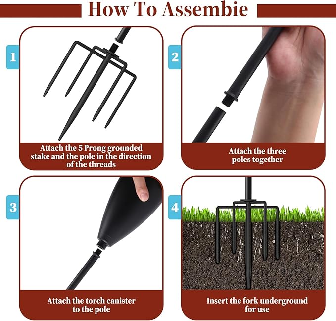 Home Garden Torch Set of 4, Large Capacity 22oz Outdoor Metal Torch Garden Décor, 61 in Upgraded Citronella Torches with 5-Prong Grounded Stake, Torches for Party Patio Pathway