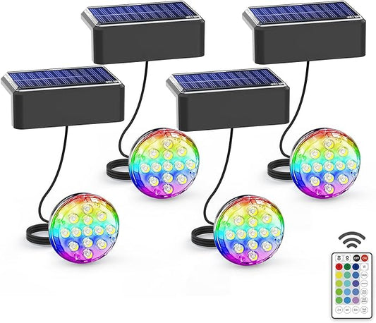 Solar Pool Lights for Inground Pools Waterproof with Remote, Outdoor Solar Lights, RGB 16 Colors Changing Submersible LED Pool Lights for Above Ground Pools Accessories, Pond, Garden (Black,4Pack)