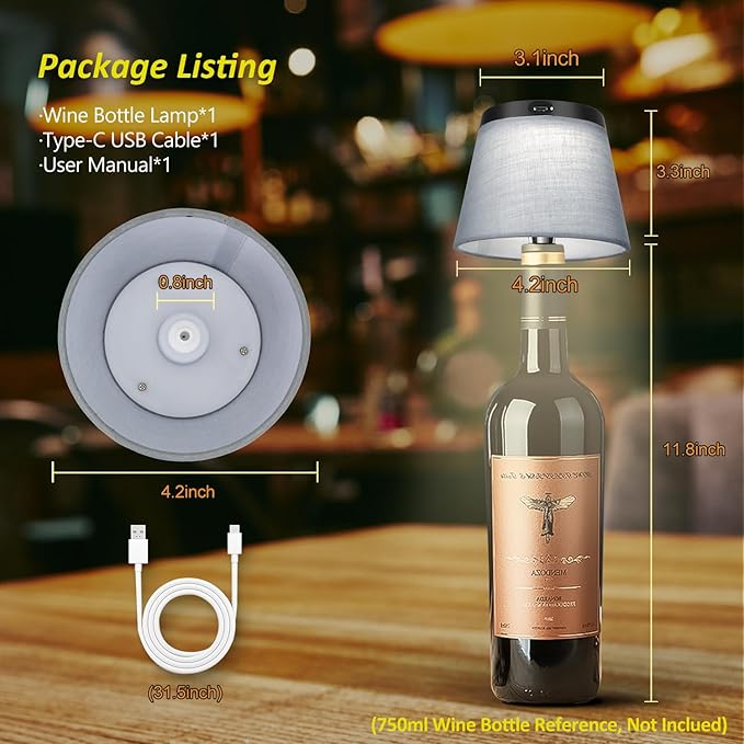 2025 New Bottle Lamp - LED Bottle Lights for Liquor & Wine Bottles, Cordless Lampshade, Whiskey Bottle Top Light, Bottle Stopper Night Light Kit, Rechargeable 3-Tone Touch-Dimmable