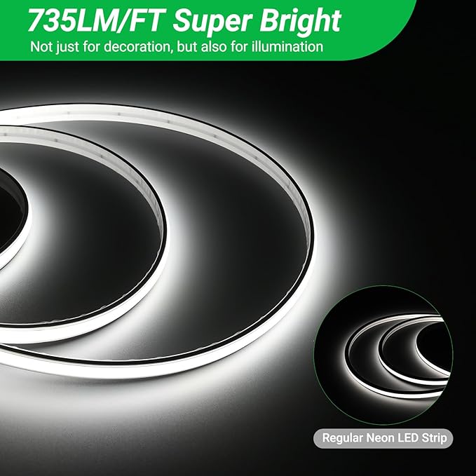 JOYLIT 2nd Gen Super Bright Neon LED Strip Lights 24V 16.4FT Daylight White Outdoor Waterproof, CE UL PRO 735LM/FT 5.8W/FT CRI 92+ 5000K Neon Rope Light for Yard, Pool (24V Transformer Not Included)