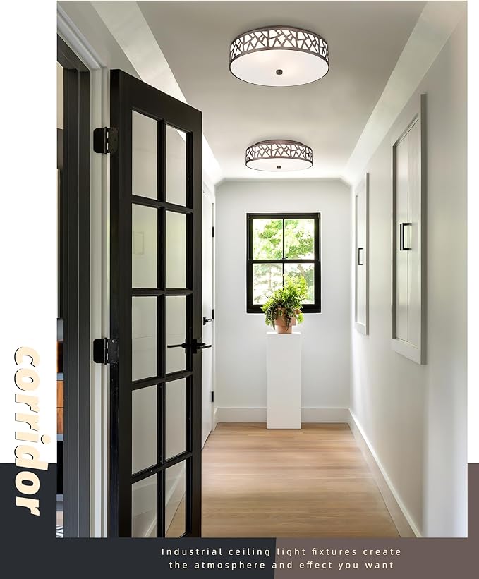 12 Inch Flush Mount Ceiling Light, 2 - Light Vintage Ceiling Lights Fixture with Frosted Glass Shade, Oil Rubbed Bronze Light Fixture for Hallway Corridor Kitchen Bathroom Bedroom Passway