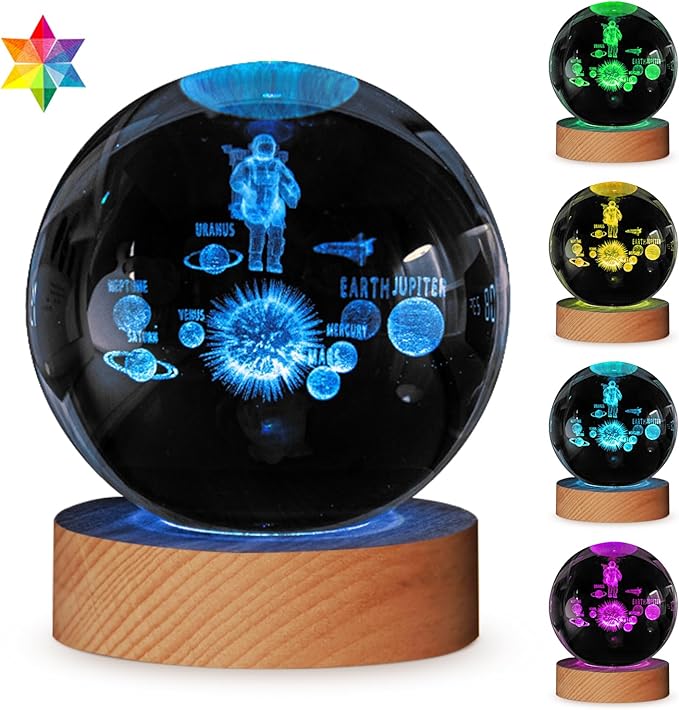 3D Astronaut Crystal Ball Lamp,3.15inch Multi-Color Changing Bedroom Decor Night Lights,Christmas Gifts Birthday Gift for Boys,Girls