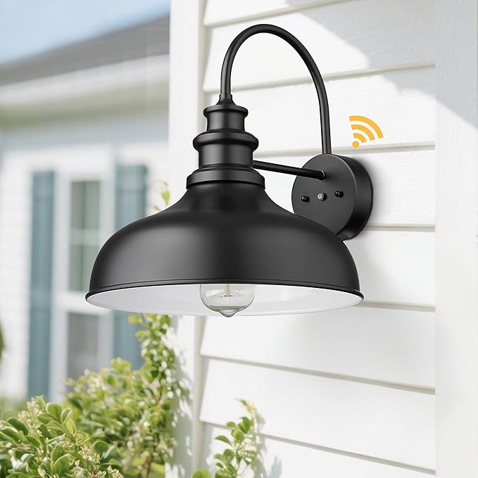 Bestshared Dusk to Dawn Sensor Farmhouse Barn Light, Outdoor Wall Sconce, Outdoor Wall Lantern for Porch, Exterior Light Fixtures Porch Lights (Black+White, 4 Pack)