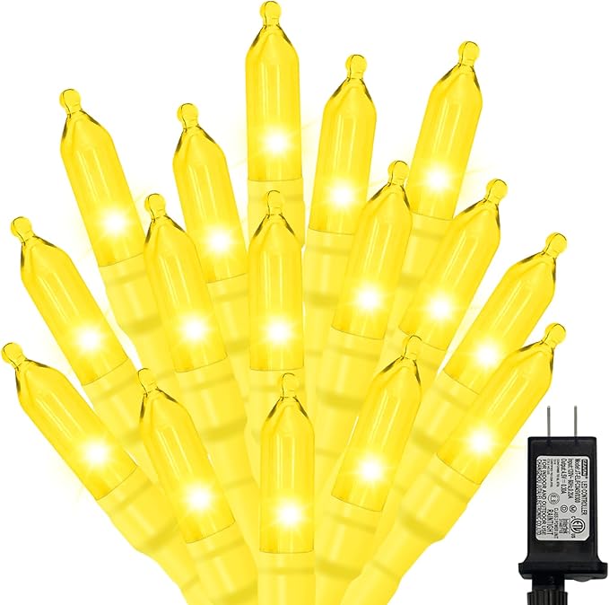 LAMPHOME Yellow Easter Lights, 32.5FT 100 LED Mini String Lights with 16 Light Modes, Yellow Fairy Lights Plug in for Outdoor Xmas Trees Garland Wreath Holiday Easter Decorations
