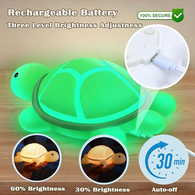 Turtle Night Light, Sea Turtle Gifts, Cute Soft Silicone Squishy LED Lamp with 7 RGB Colors , Dimmable, Timer, Touch Control, Kids' Bedroom Decor, Gift for Children, Breastfeeding Nursery Birthdays