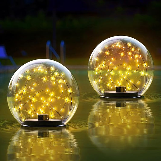 2-Pack Solar Floating Pool Lights Ball Outdoor Water-Resistant IP66 Solar-Powered that Float Flickering Lights for Swimming Pool Decor Pond Garden Party