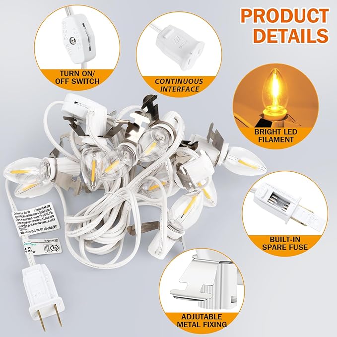Christmas Village Lights with 4 LED Warm-White Bulb,Decoration for Christmas Village Houses,Halloween Holiday,C7 Village Light Cord