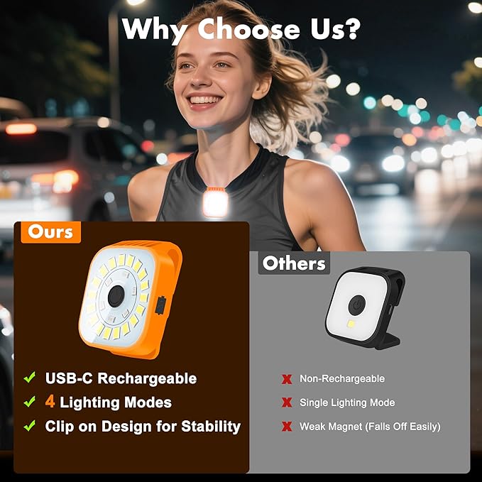2 Pack Running Lights for Runners,4 Modes LED Rechargeable Clip On Flashlights,Walking Light Safety Dog Lights for Night Walking,Running Light for Fishing Biking Camping Hiking Gear