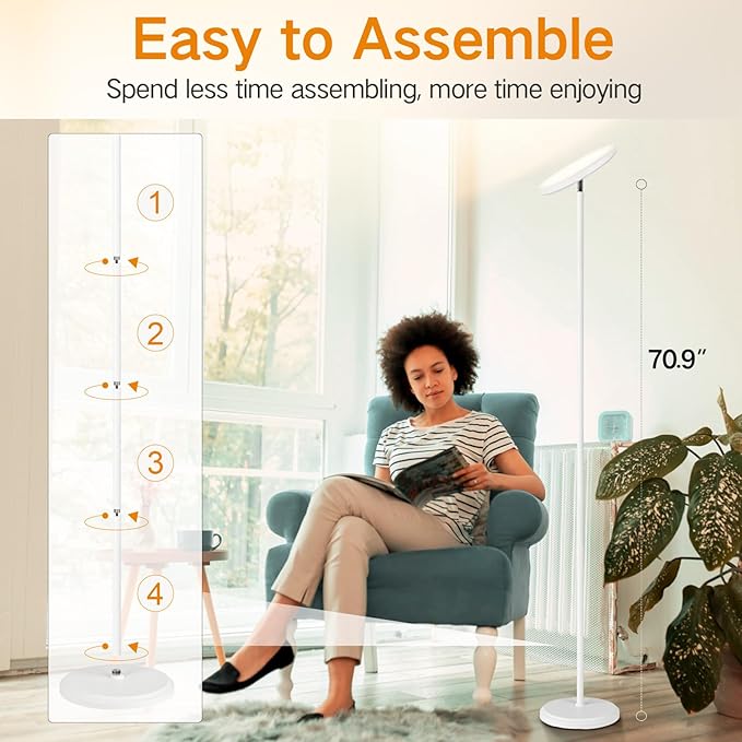 OUTON Smart LED Floor Lamp, 30W/3000LM Dimmable Bright Torchiere Sky Lamp Compatible with Alexa Google Home, WiFi Remote, Tall Standing Lamp with 4 Color Temperature for Living Room Bedroom Office