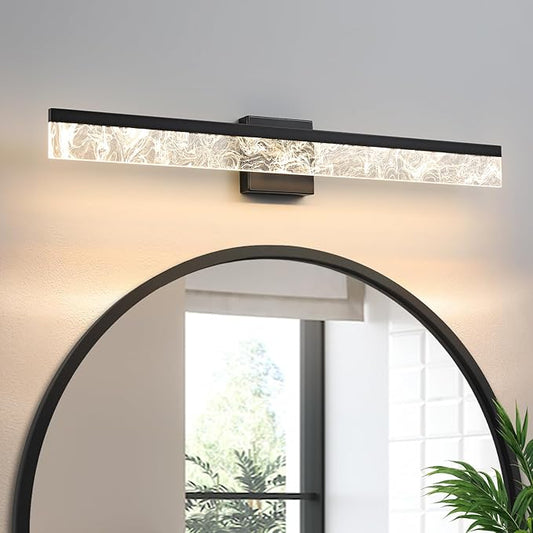Modern Vanity Lights for Bathroom, 32 Inch Black Bathroom Light Fixtures Over Mirror, 24W Dimmable LED Vanity Lighting Fixtures for Bath Mirror Restroom Bedroom 3000K
