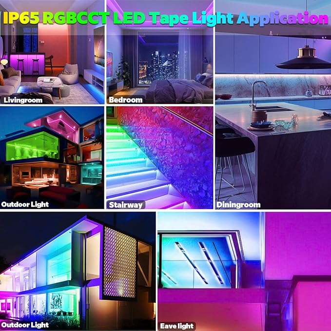 IP65 Waterproof RGBCCT LED Strip, 24V 5m 16.4ft 5050 560 LEDs 12mm Width Flex Cut to Length Dimmable RGBWW LED Strip Light for Damp Environment (16.4Ft IP65 Waterproof)