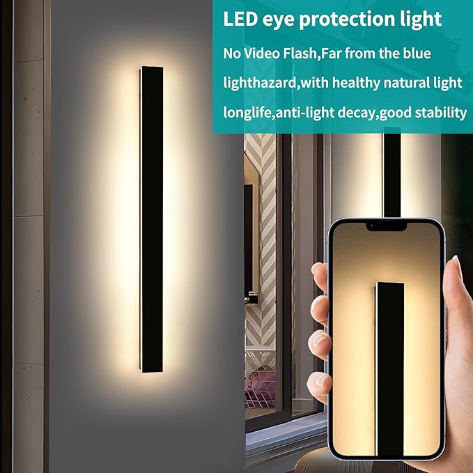 Mikeru 57" 2Pack Outdoor Wall Sconce 3000K Warm White - IP65 Waterproof Black Exterior Light, Hardwired Wall Mounted Fixture for Porch, Patio & Entryway | Non-Dimmable Weatherproof Design