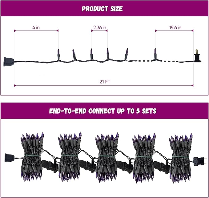 21ft Purple String Lights for Bedroom Halloween Decorations, 100 Purple String Lights Indoor Plug in with Black Wire, Indoor Lights String Outdoor Mini Lights for Halloween Tree Decorations