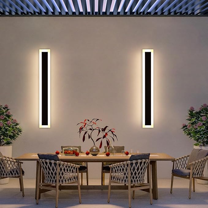 Mikeru 2Pack 39.3inch Modern Outdoor Exterior Wall Light, 3000k/4500k/6000k 3 Colors Switchable Large Outdoor Fixture Wall Mount, Ip65 Waterproof Modern Long Porch Light, Hardwired (Width: 5.5inch)