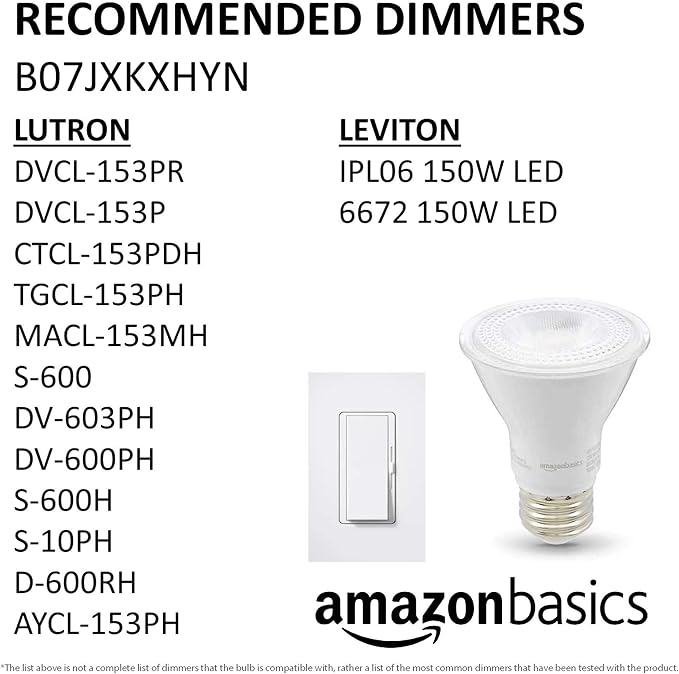 Amazon Basics PAR20 LED Light Bulb, 50 Watt Equivalent, Energy Efficient 7W, E26 Standard Base, Warm White 3000K, Dimmable, 10,000 Hour Lifetime , 6-Pack