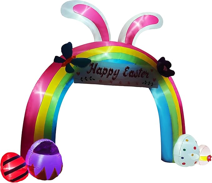 12ft Eeaster Inflatable Archway Decors with Built-in LED Easter Bunny Easter Eggs Archway for Easter Day/Outdoor/Yard/Lawn/Patio/Garden