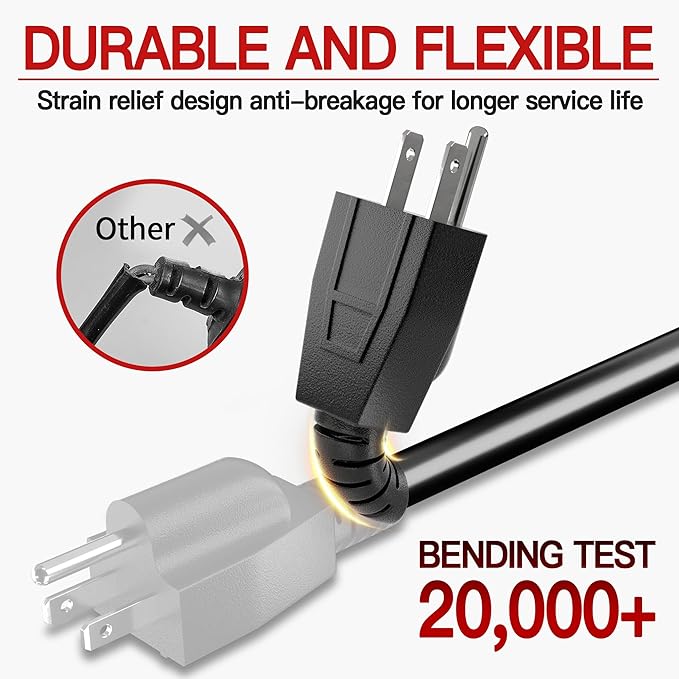 16/3 Short Extension Cord 3 FT, Black Extension Cord Flexible & Durable, Indoor 3 Prong Power Cable, Suitable for Home and Office, 13 Amp 1625 Watt 125VAC 16AWG, ETL Listed