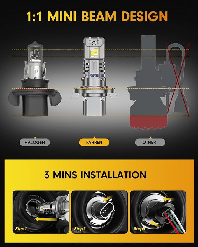 FAHREN Latest H13 LED Bulbs, (1,200%) 12X 70,000LM Extreme Brightness 9008 bulb, 6500K Cool White, 1:1 Min Size,IP68 Waterproof.Pack of 2,Fog Bulbs HID,Plug-N-Play.