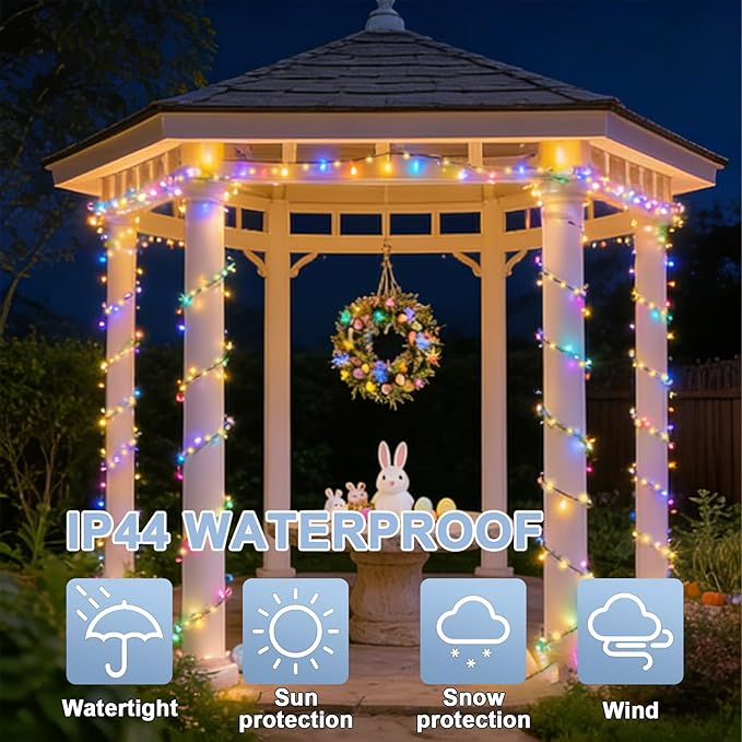 LAMPHOME 66ft Easter String Lights Plug in, 200 LED Pastel Twinkle Fairy Lights Green Wire, 16 Modes Easter Outdoor Indoor Decorations for Christmas Tree Xmas Wedding Party (Warm & Multicolor)