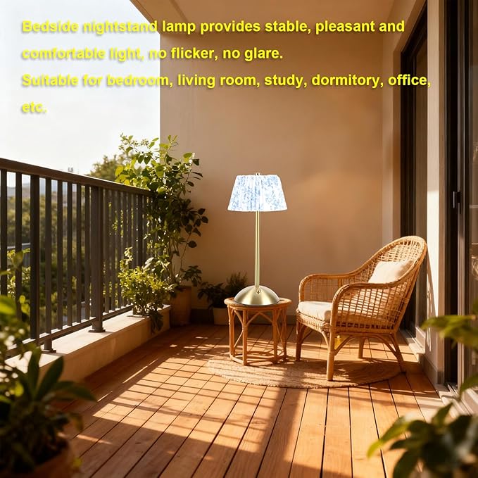 Hyuduo Pleated Table Lamp, Cordless Touch Control with 1200mAh Rechargeable Battery, Portable Nightstand Lamp for Bedroom Living Room Home Office (Flower)