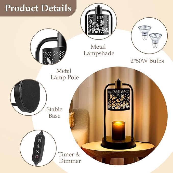 Candle Warmer Lamp Electric with Timer: Wax Melts for Warmer Yankee Candles Large - Dimmable Candle Warmer for Birthday Christmas Gift Bedroom Home Decor