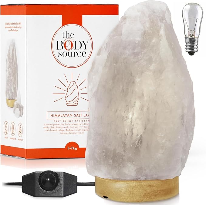 The Body Source Himalayan Salt Lamp 10-12 Inches (11-15lb) | Includes Dimmer Switch | Natural Salt Rock Lamp with Handcrafted Wooden Base & Night Light (Bulb Replacement)