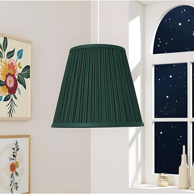 Aspen Creative 33053, Hardback Empire Transitional Spider Lamp Shade, Mushroom Pleated Dark Green, 7" Top x 13" Bottom x 10" Slant