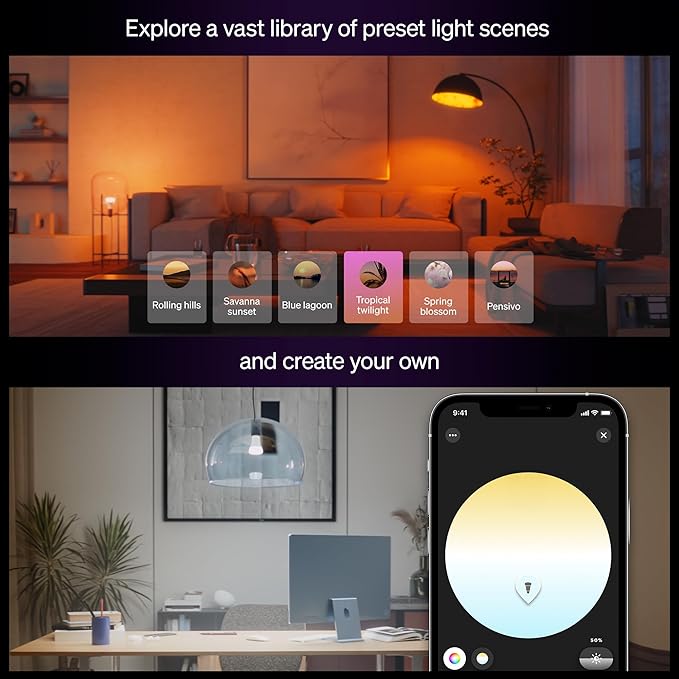 Philips Hue Smart LED A19 Bulb 1-Pack, White & Color Ambiance, E26 Base, 10.5W, Full Spectrum Light 1000K-20000K, 1100 Lumens, Dimmable, Works with Alexa, Google, Apple