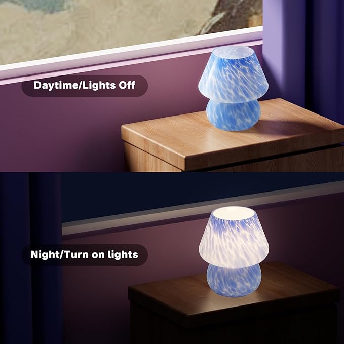 Mushroom Lamp Table Lamp for Bedroom,Desk Bedside Small Lamps for Living Room Night Stands,Mushroom Decor Cute Mini Modern Mid Century Lamps,Unique Aesthetic Home Living Room Decor(Ocean Blue)