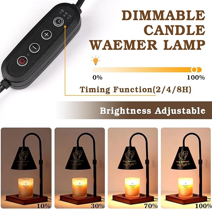 Candle Warmer Lamp with Timer Dimmable, Anniversary Birthday Wedding Gifts for Women Men Couple, Adiustable Height Candle Warmer Black Candle Lamp