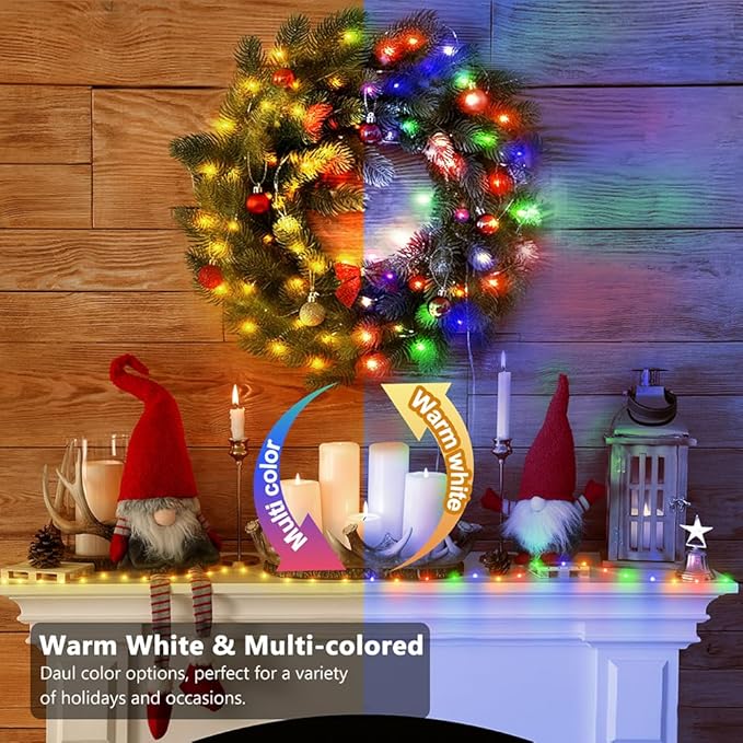 Battery Operated String Lights, 33ft 100 LED Warm White & Multicolor Fairy String Lights Battery Powered w/Remote & Timer for Indoor Outdoor Christmas Trees Decoration Bedroom Patio