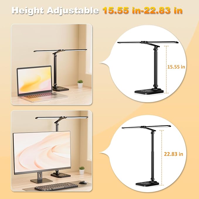 LED Desk Lamp for Office Home, Height Adjustable Architect Desk Light with USB Adapter, Stepless Dimming Desk Lamp Light for Reading, Study, Workbench