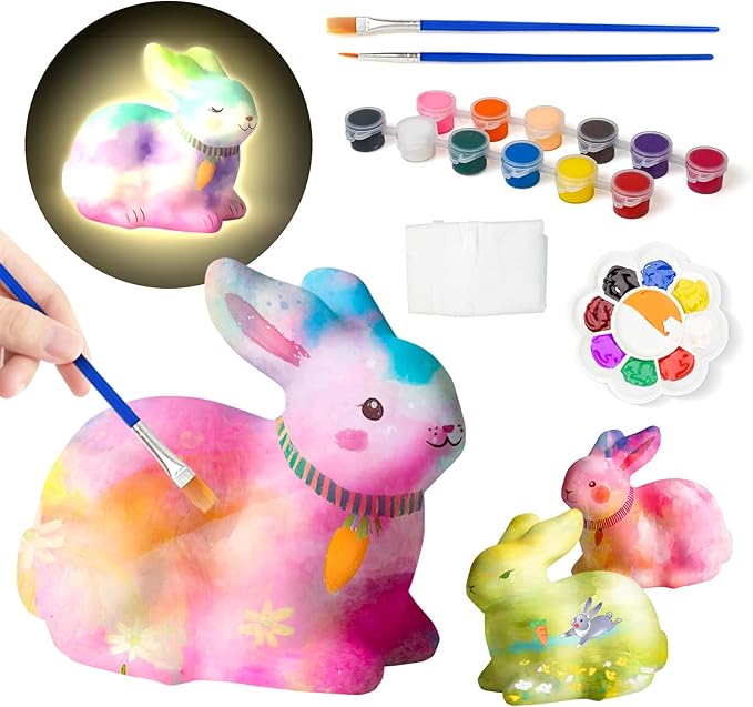 Paint Your Own Bunny Lamp Kit, Arts and Crafts for Kids Ages 8-12, Art Supplies Painting kit for Kids 6-12, Bunny Crafts Night Light, Birthday Easter Party Holiday Gift for Girls Boys Ages 3 4 5 6 7+