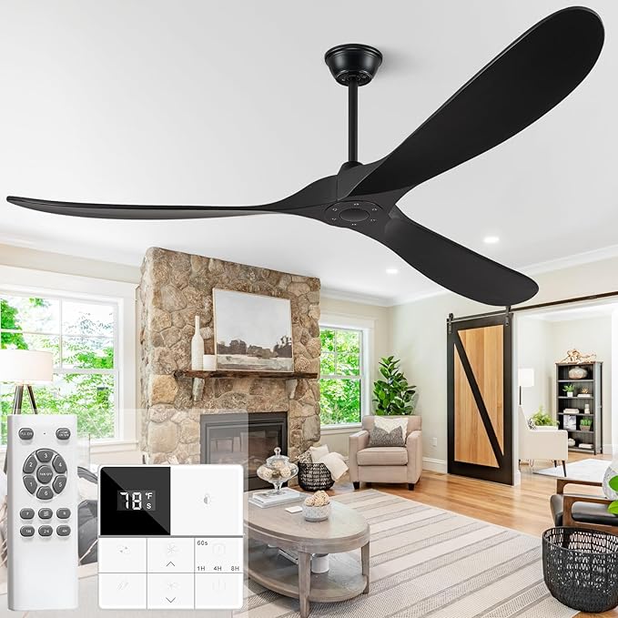 Eliora 88" Ceiling Fans without Lights, Wood Ceiling Fan no Light with Remote, Large Outdoor Ceiling Fan for Patio, Porch, Bedroom, 6 Speed, Quiet DC Motor, ETL Listed-Black