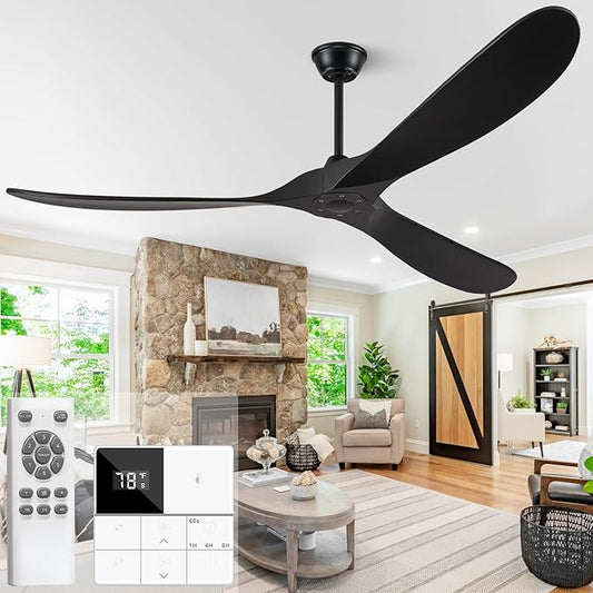 Eliora 88" Ceiling Fans without Lights, Wood Ceiling Fan no Light with Remote, Large Outdoor Ceiling Fan for Patio, Porch, Bedroom, 6 Speed, Quiet DC Motor, ETL Listed-Black