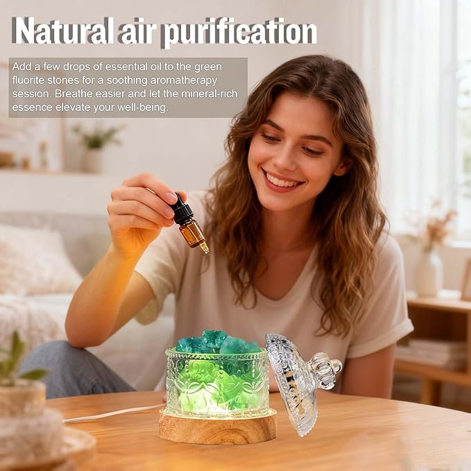 Runyangshi Crystal Lamp Night Light - Natural Green Fluorite Crystal Stone, 3 Lighting Modes with 10 Brightness Levels, Kid & Pet Friendly Design, USB Powered, Ideal for Home and Decor & Gift