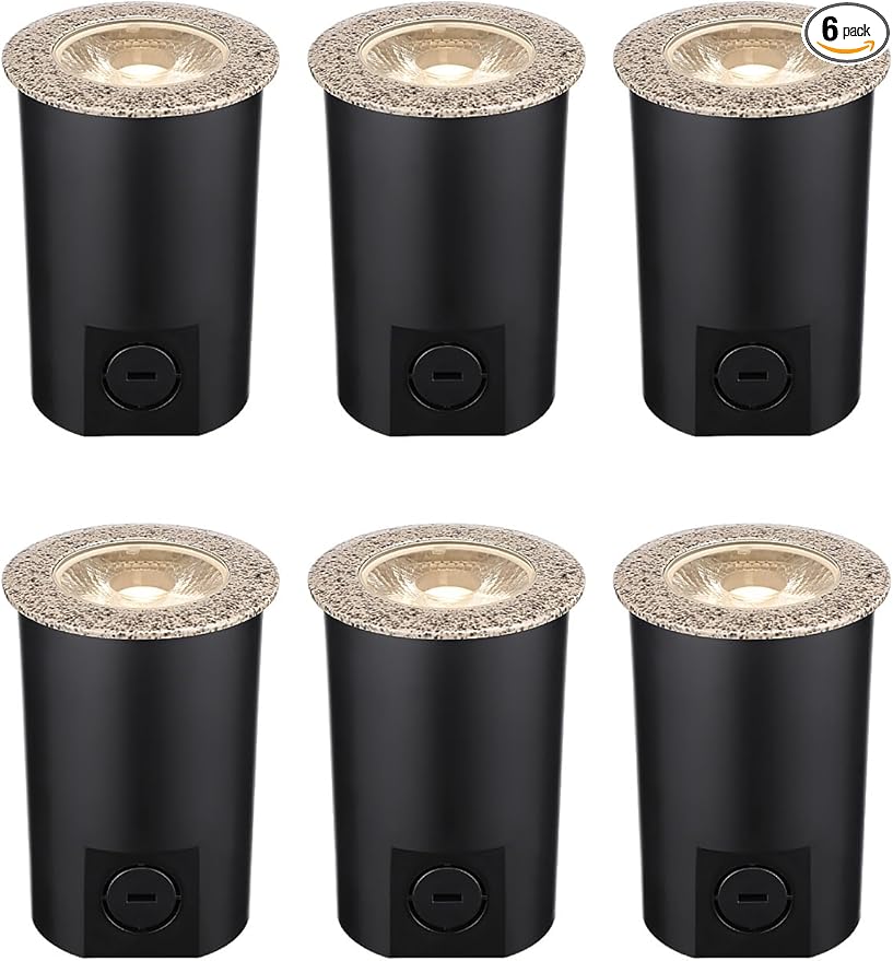 LEONLITE 3W Well Lights Landscape LED In Ground, 320LM 12-24V AC/DC Low Voltage, CRI90 IP67 Waterproof Inground Well Lights Outdoor, Rock Color, Aluminum, Embedded Parts Included, 3000K, Pack of 6