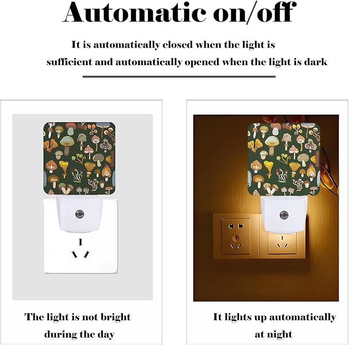 Various Mushrooms Night Light,Plug Into Wall with Dusk to Dawn Light Sensors, Warm Nightlights for Bedroom, Bathroom, Hallway, Kitchen, Gifts Ideal for Boys Girls Women Men