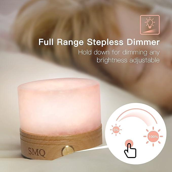 SMQ Rose Quartz Crystal Night Light with USB Charging Port,Handmade Healing Crystal Rechargeable LED Gemstone Lamp with Touch Sensor Light for Nursery Living Room,Shelf,Office