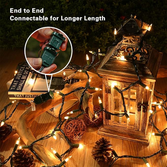 PhilzOps Clear Christmas Lights, 69.6ft 300Ct Warm White Incandescent Christmas String Lights, Connectable 120V UL Certified Indoor Xmas Tree Lights for Outdoor Wedding Party Decor, Green Wire