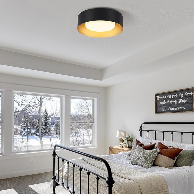 Modern Flush Mount Ceiling Lights,Minimalist 12.5IN Round Close to Ceiling Light Fixture,Black and Gold Metal Ceiling Lighting Lamp for Entryway,Hallway,Kitchen,Bedroom