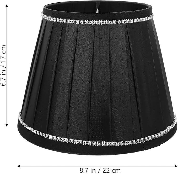 Pleated Table Lamp Shade Black Fabric with Rhinestones Soft Light Cover for Bedroom Living Desk and Floor Lamps Easy to Install Decorative Shade for Cozy Eye Protection