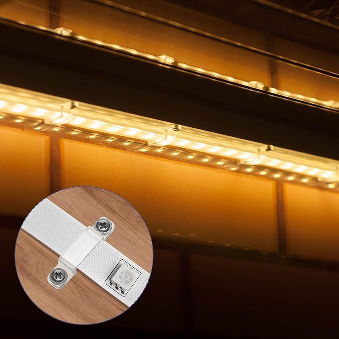 100 Pack LED Strip Light Mounting Brackets Stripe Light Holder, Transparent Fixing Clips LED Tape Hook Rigid Clips for 12mm Wide IP67/68 Waterproof Strip Lights, with 200 Screws