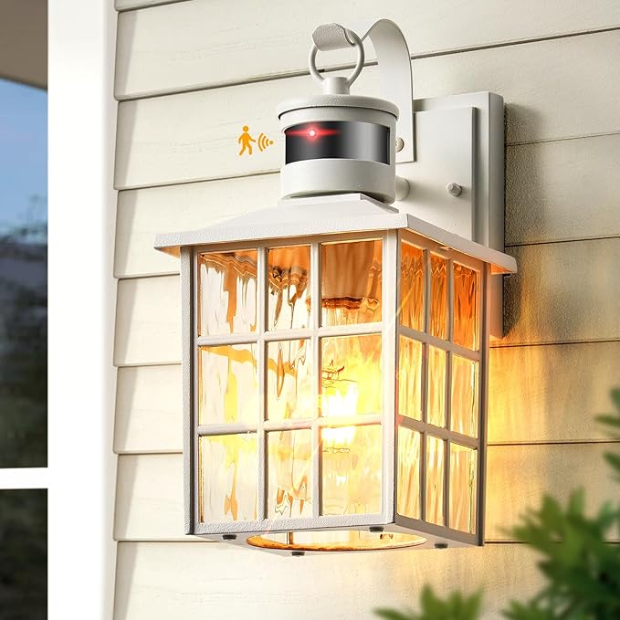 VIANIS White Motion Sensor Outdoor Porch Lights Wall Mount, Modern Exterior Wall Light for House, 100% Aluminum Anti-Rust Waterproof Outdoor Sconce Lights for Garage, Front Door